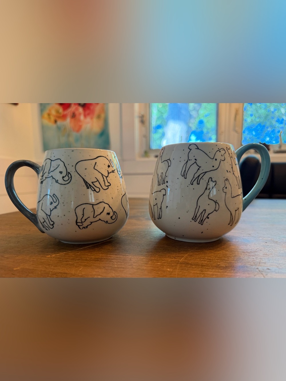 Meritage llama and elephant mugs